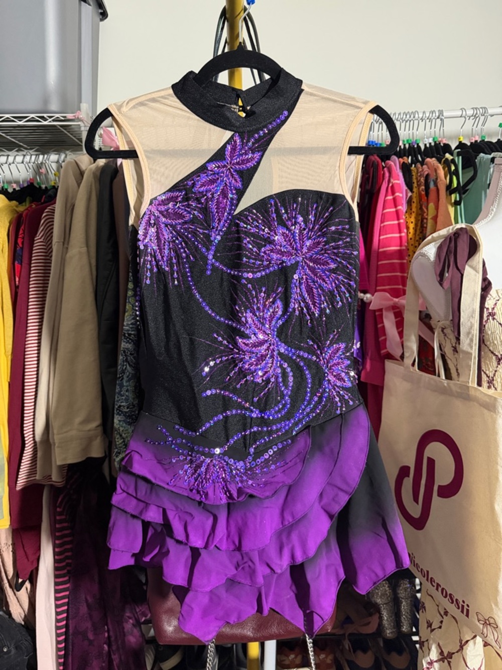 Purple & Black Sequin Dance/Twilling Piece size 7 - Picture 3 of 9